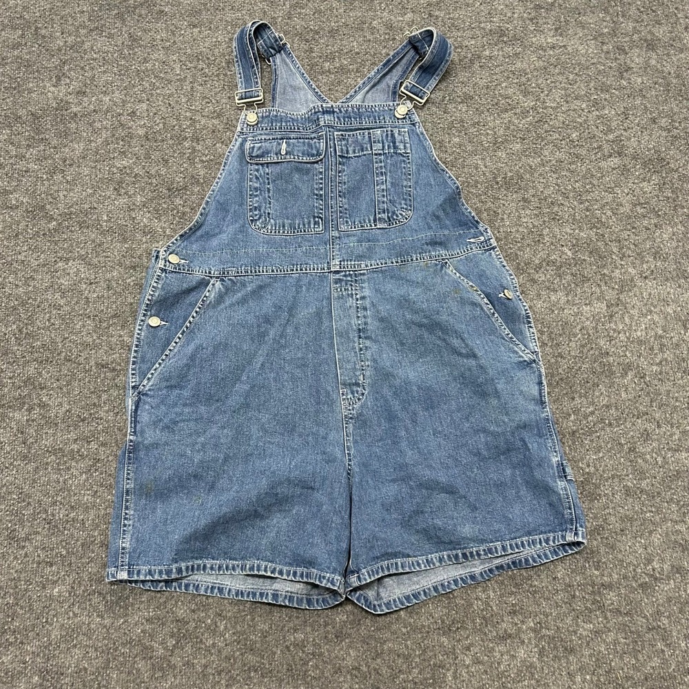 Gap Overall Shorts Womens Size XL Blue Denim Relaxed Fit Bib Utility Stained